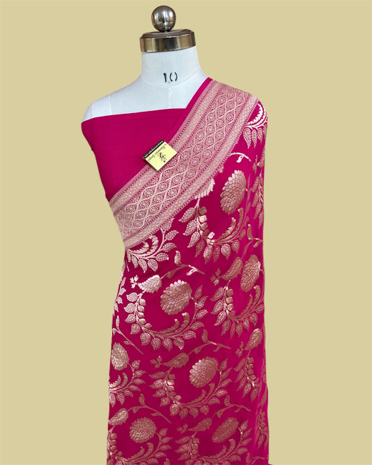 Pink Khaddi Chiffon Georgette Water Zari - All Over Jaal Work Banarasi Saree