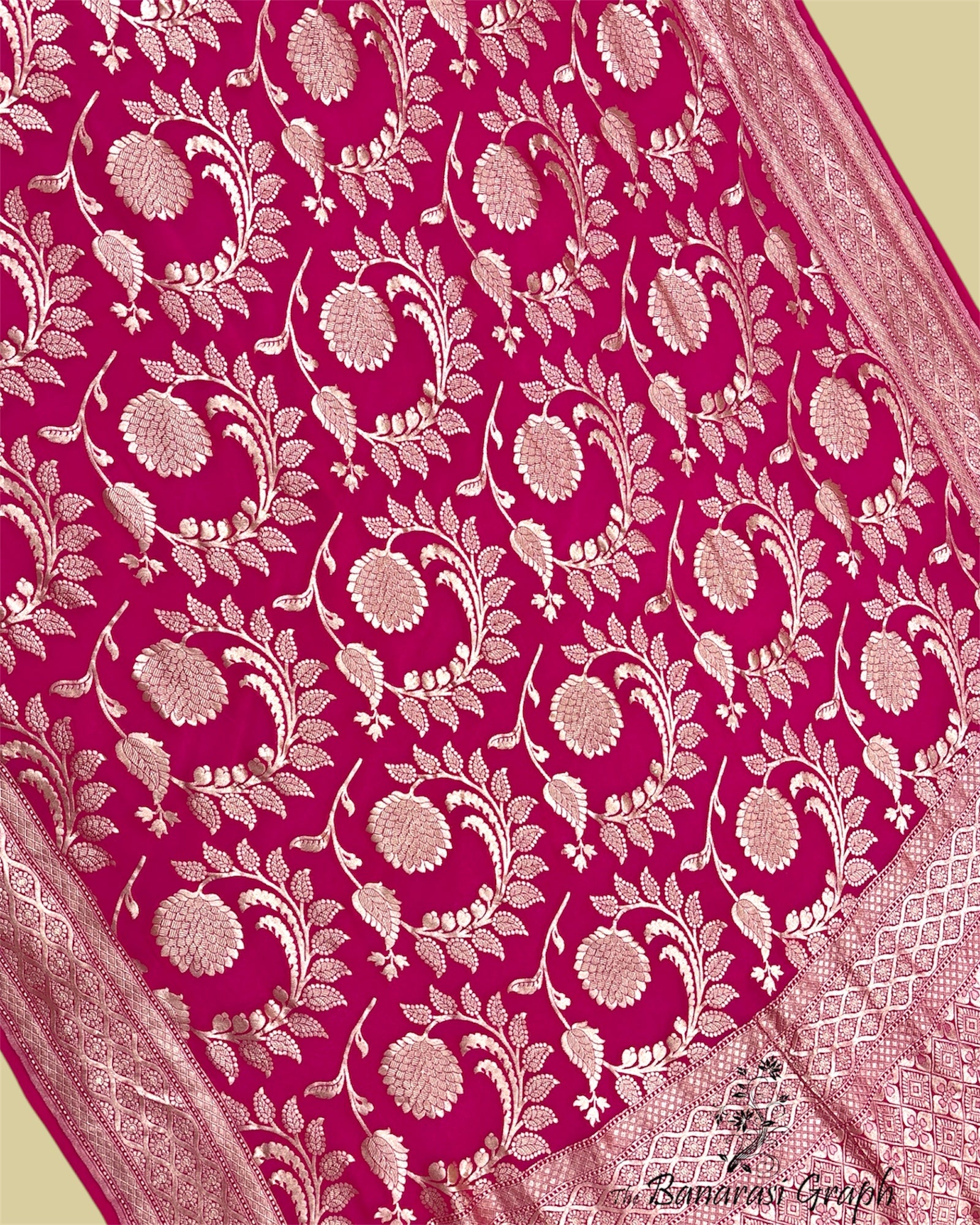 Dark Pink Khaddi Georgette Water Zari - All Over Jaal Work Pure Banarasi Saree