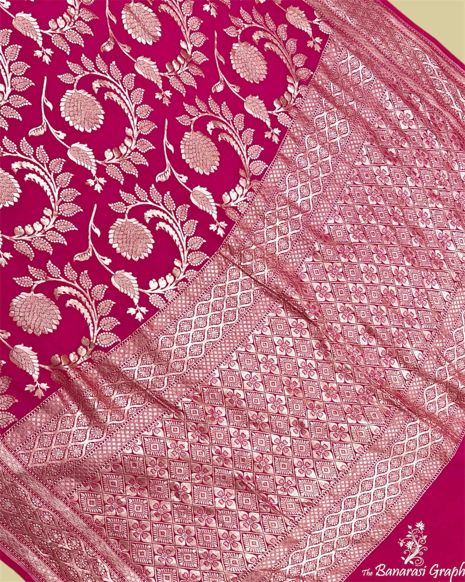 Dark Pink Khaddi Georgette Water Zari - All Over Jaal Work Pure Banarasi Saree
