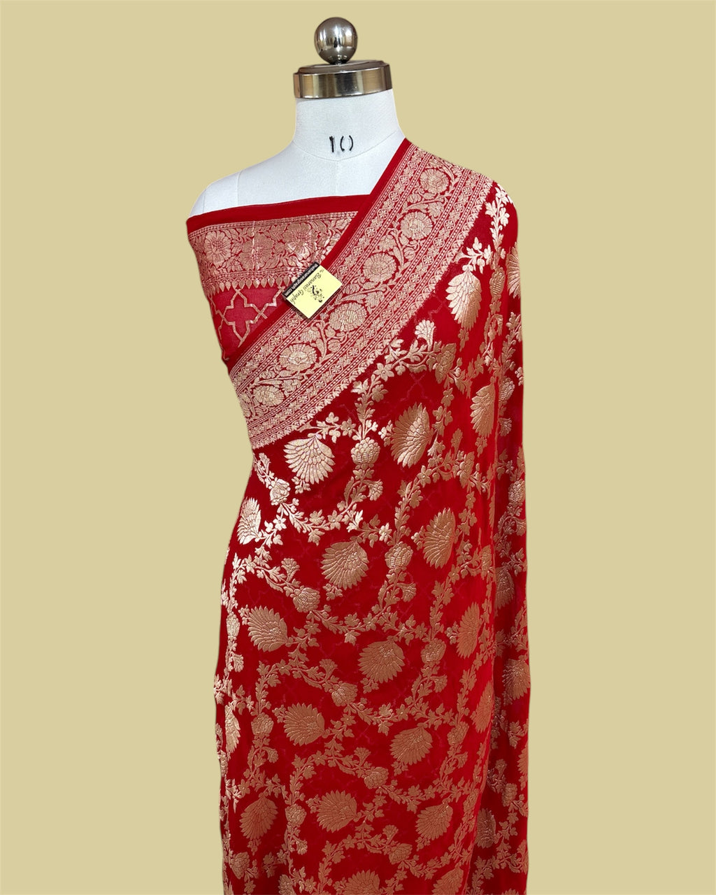 Orange Khaddi Georgette Water Zari - All Over Jaal Work Pure Banarasi Saree