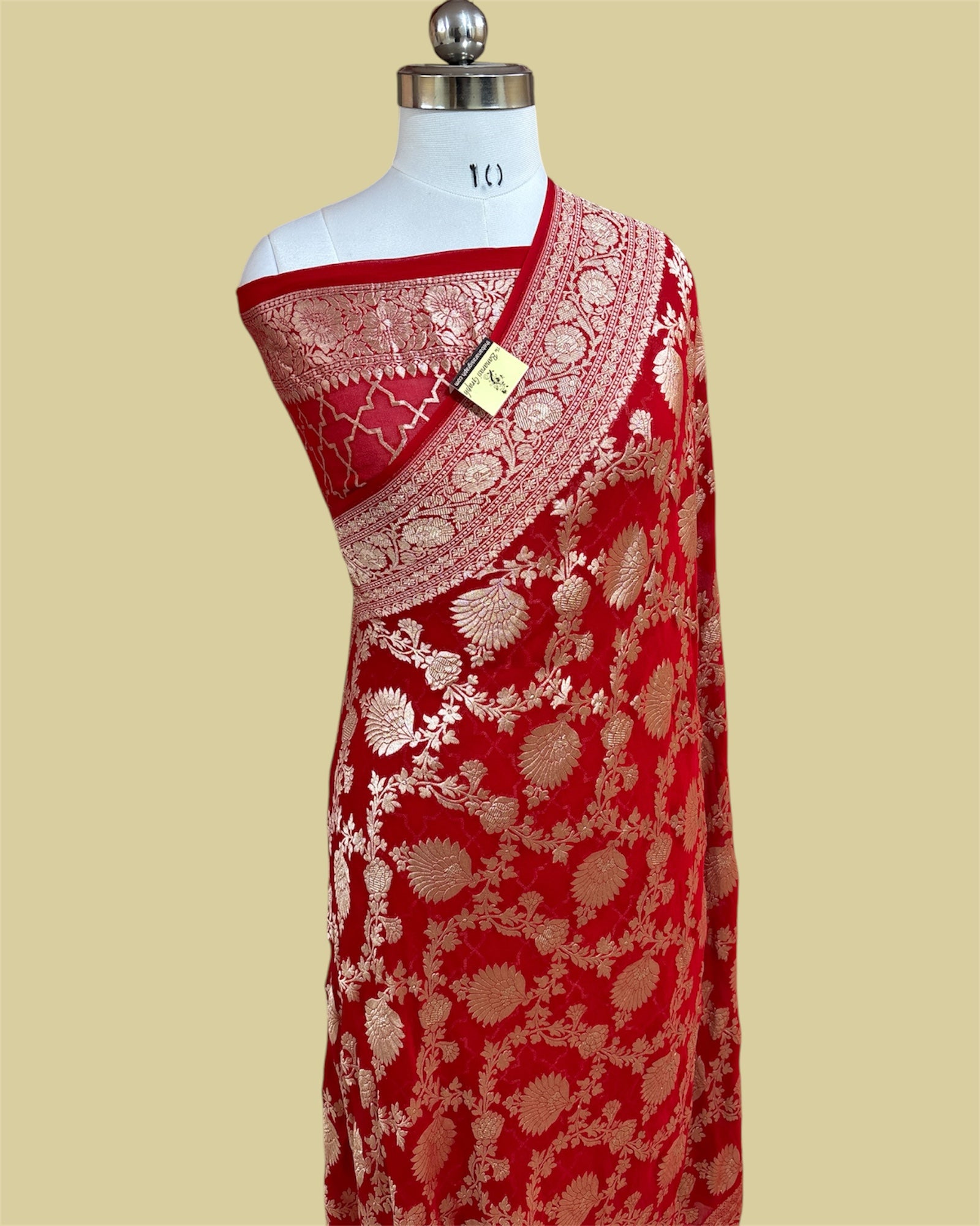 Orange Khaddi Georgette Water Zari - All Over Jaal Work Pure Banarasi Saree