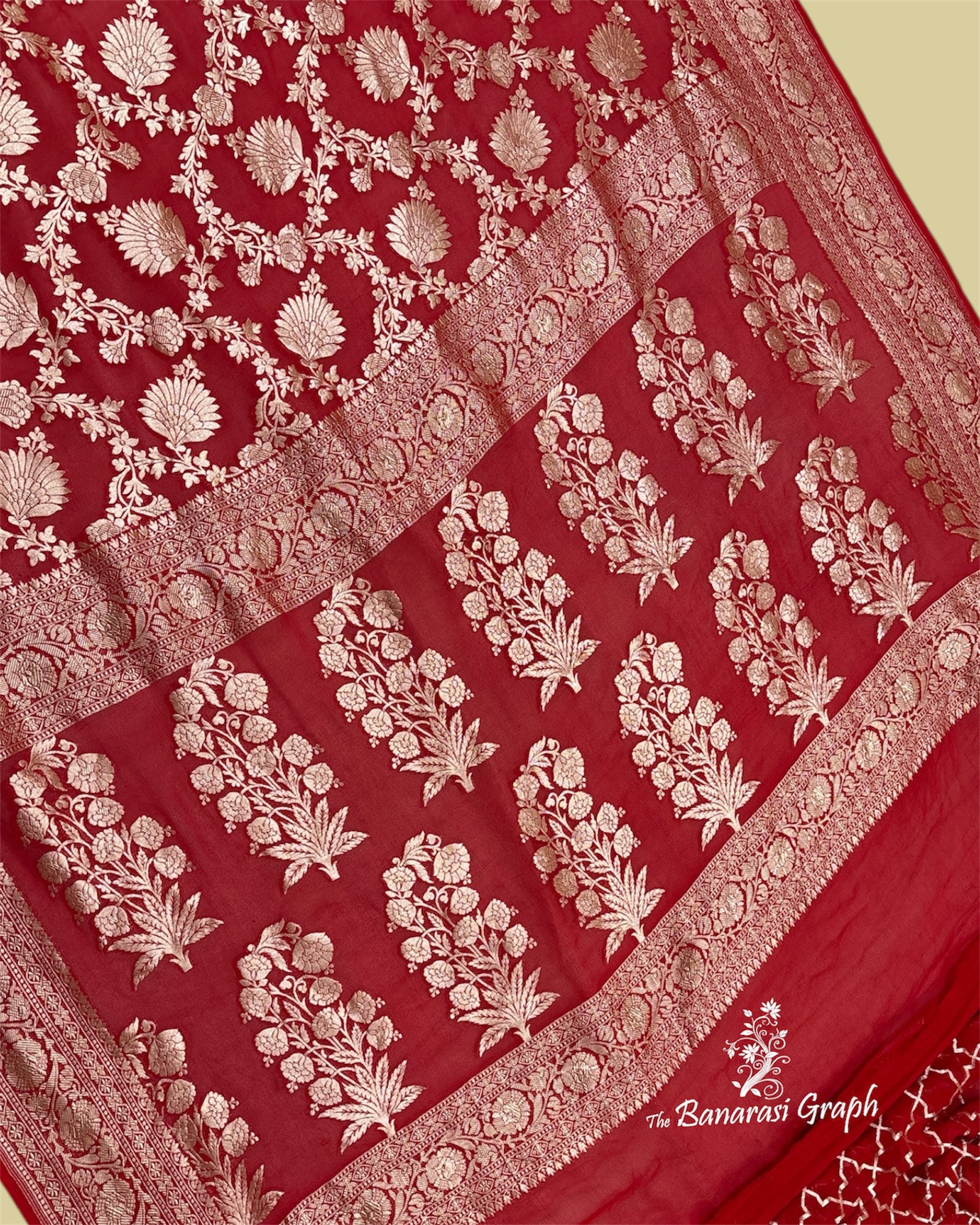 Orange Khaddi Georgette Water Zari - All Over Jaal Work Pure Banarasi Saree
