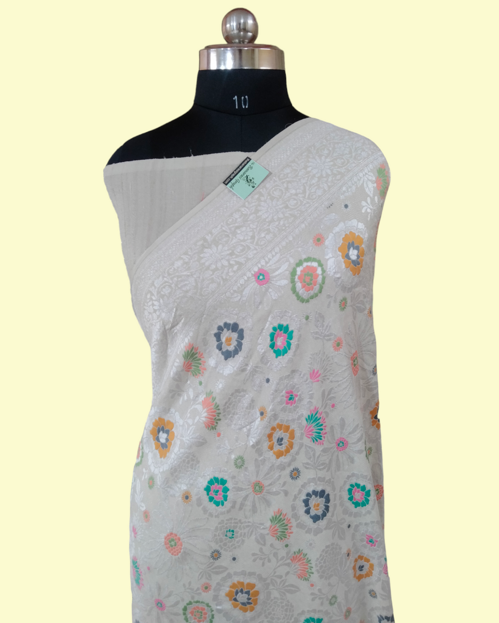 Pure Khaddi Tussar Georgette Handloom Silk Banarasi Saree - All over Jaal Work With Meenakari