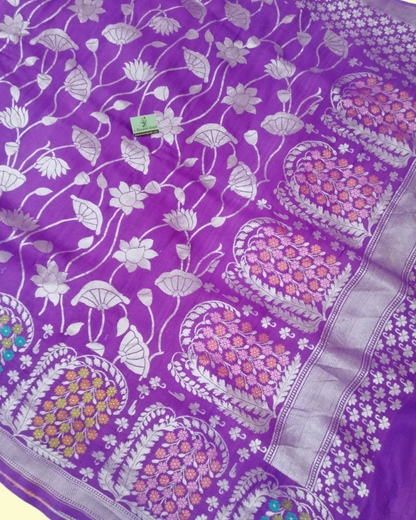 Pure Tussar Georgette Handloom Meenakari Banarasi Saree