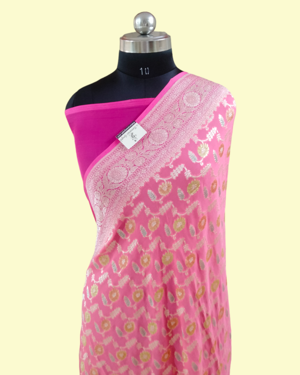 Khaddi Georgette Water Zari With Handbrush - Pure Banarasi Saree