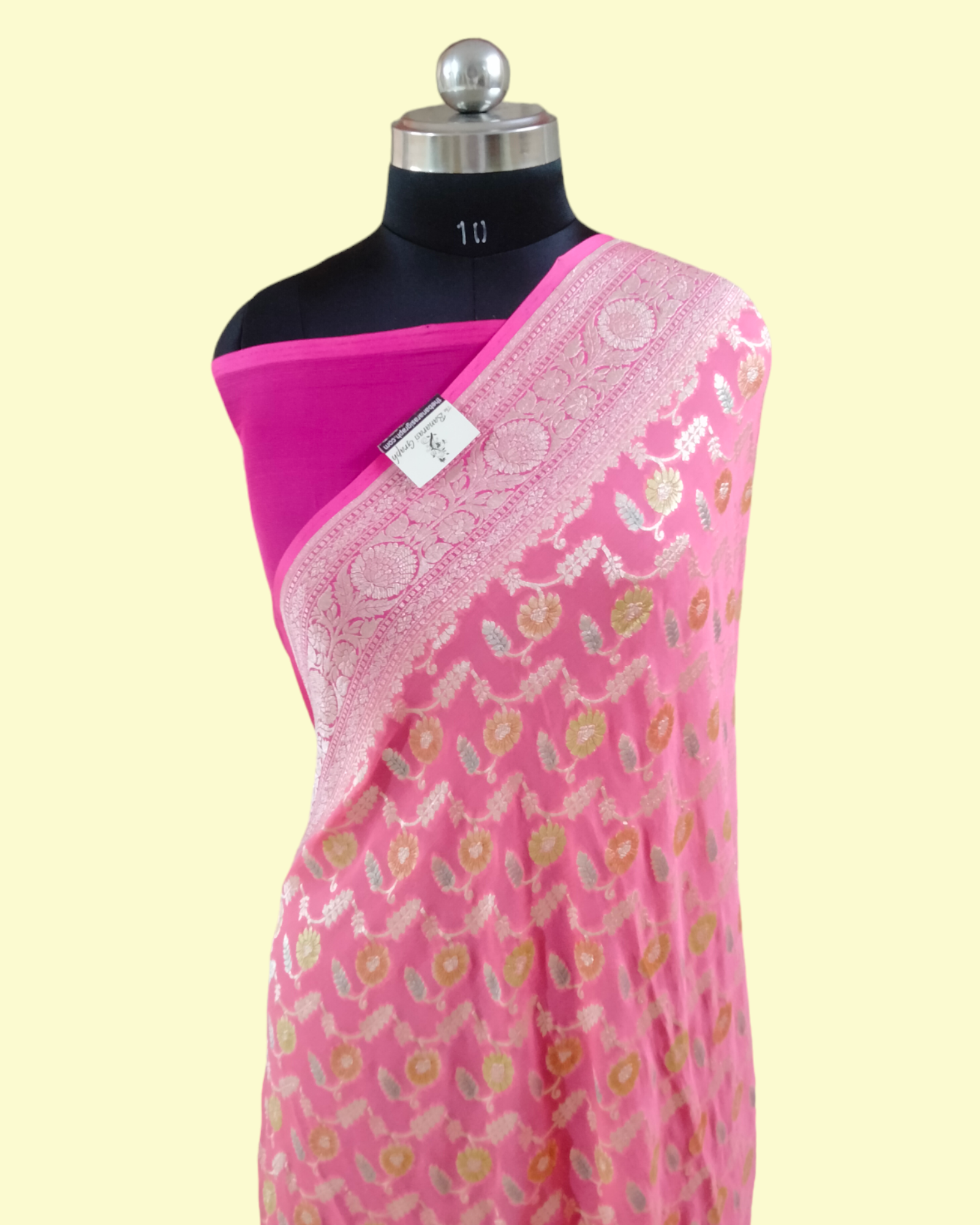 Khaddi Georgette Water Zari With Handbrush - Pure Banarasi Saree