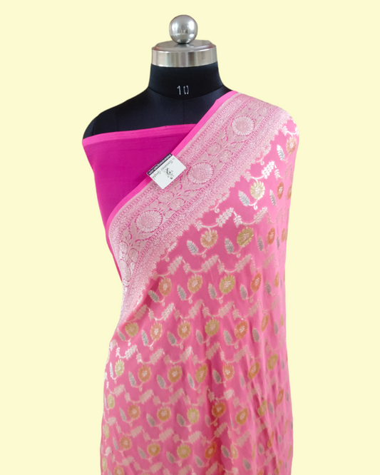 Pure Chiffon Georgette Water Zari with Meenakari - Banarasi Saree