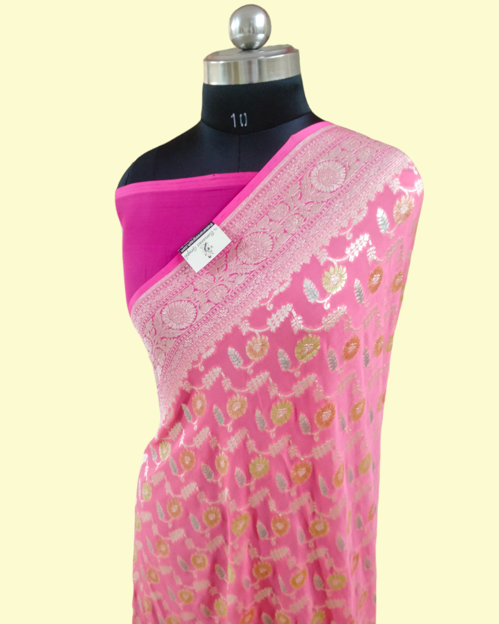 Khaddi Georgette Water Zari With Handbrush - Pure Banarasi Saree