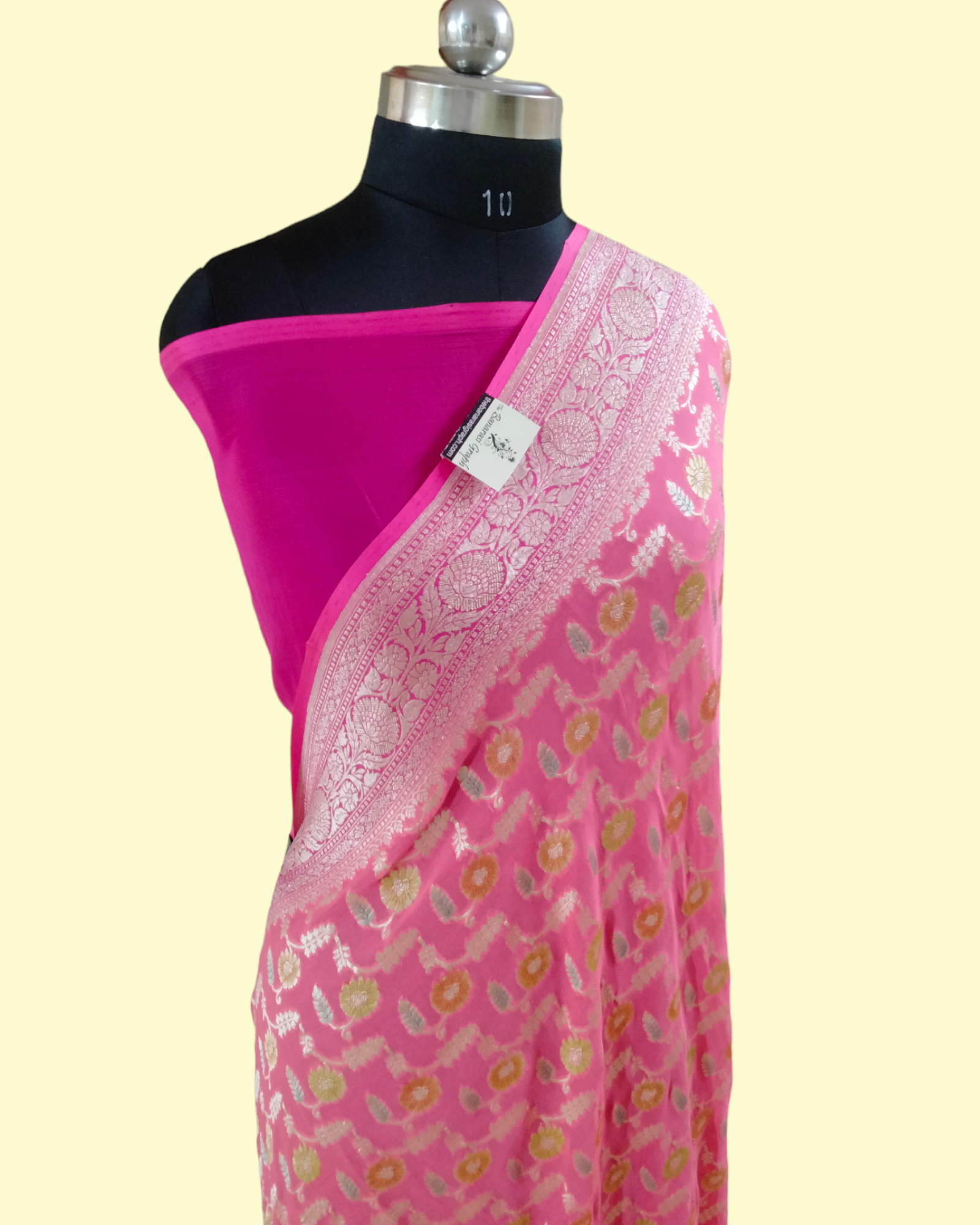 Khaddi Georgette Water Zari With Handbrush - Pure Banarasi Saree