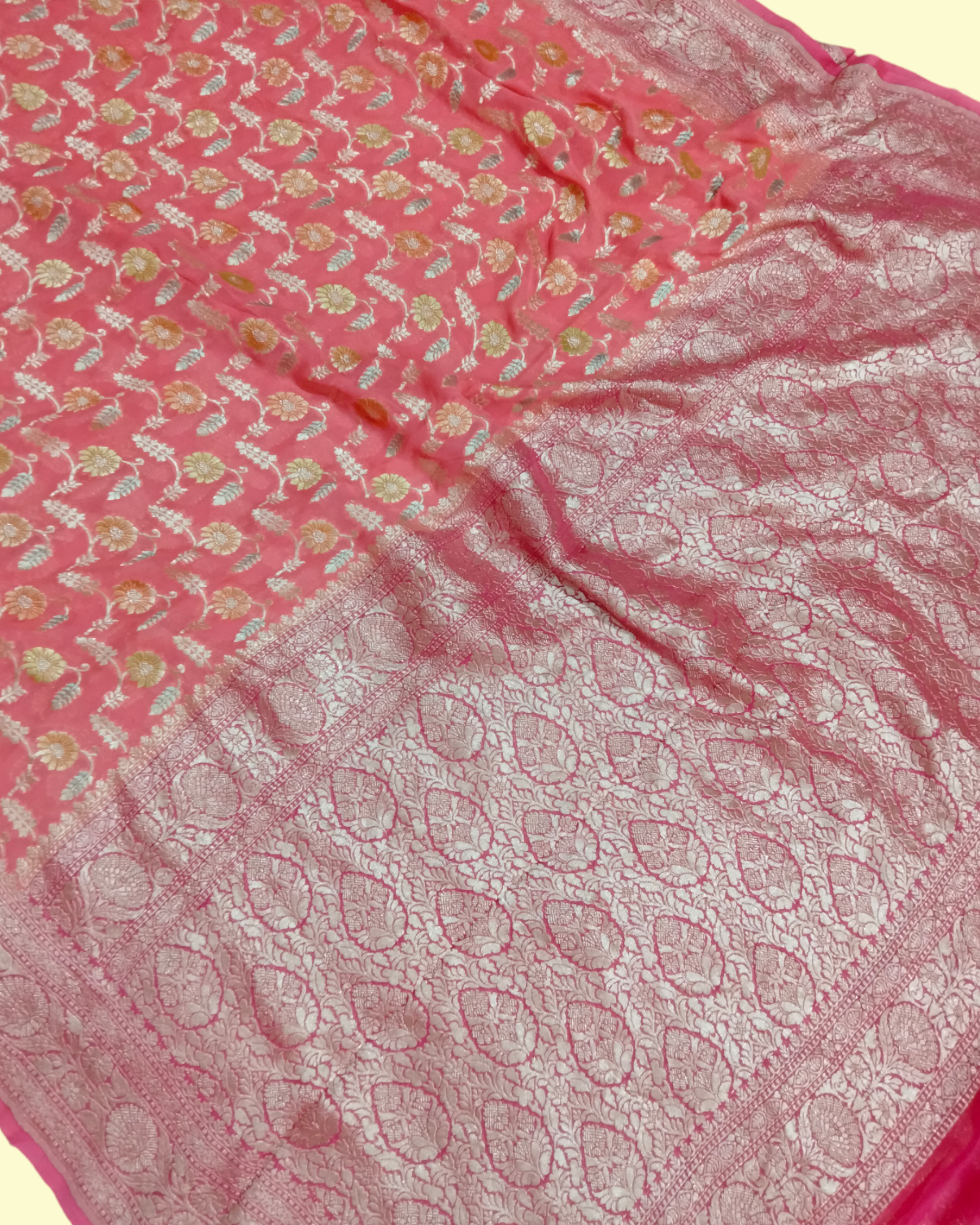 Khaddi Georgette Water Zari With Handbrush - Pure Banarasi Saree