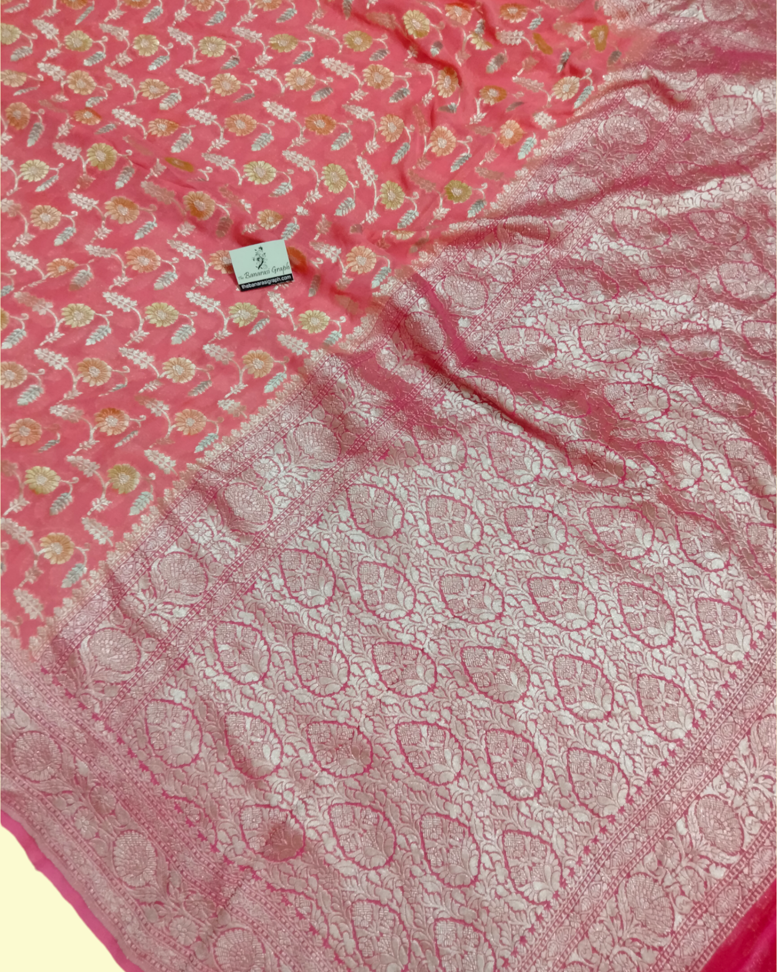 Khaddi Georgette Water Zari With Handbrush - Pure Banarasi Saree
