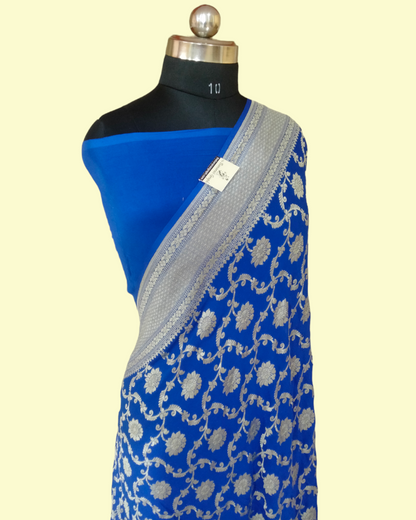 Pure Chiffon Georgette Water Zari - All over Jaal Work Banarasi Saree