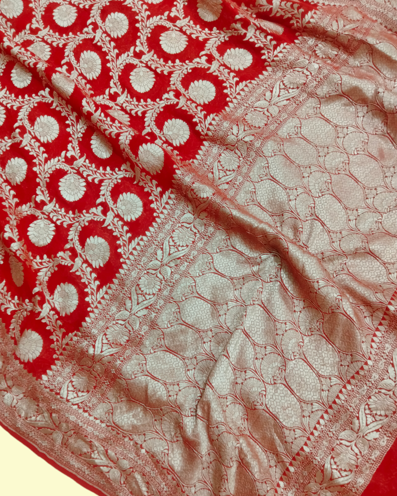 Khaddi Georgette Water Zari - All over Jaal Work Pure Banarasi Saree