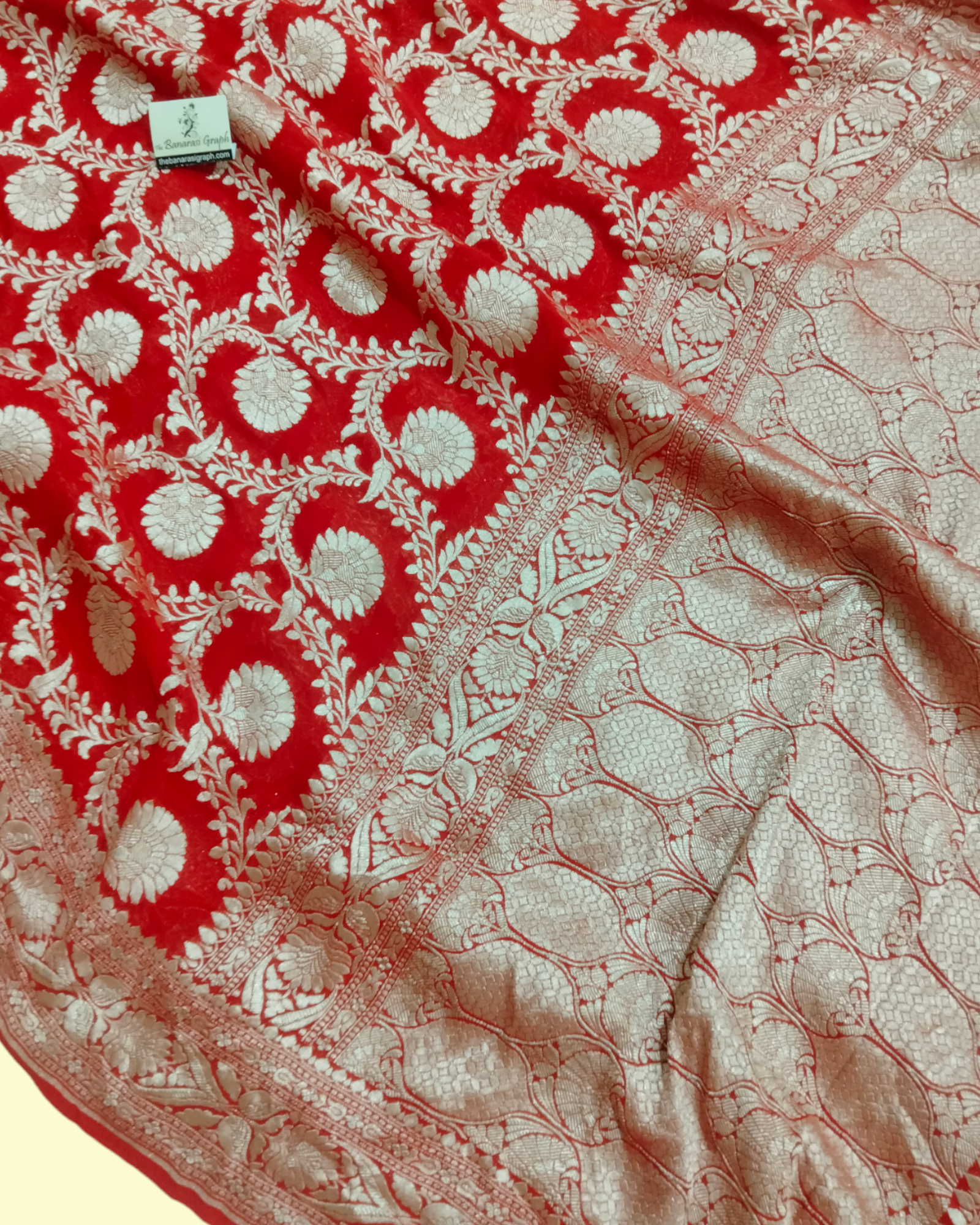 Khaddi Georgette Water Zari - All over Jaal Work Pure Banarasi Saree