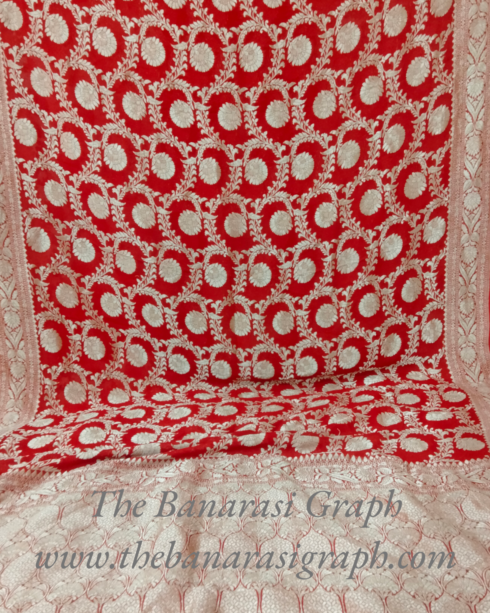 Khaddi Georgette Water Zari - All over Jaal Work Pure Banarasi Saree
