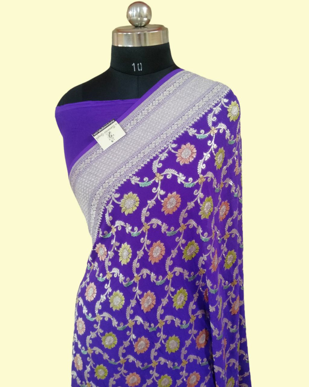 Khaddi Georgette Water Zari - All over Jaal Work with Handbrush Pure Banarasi Saree