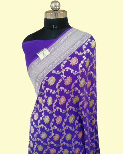 Pure Chiffon Georgette Water Zari - All over Jaal Work with Meenakari Banarasi Saree