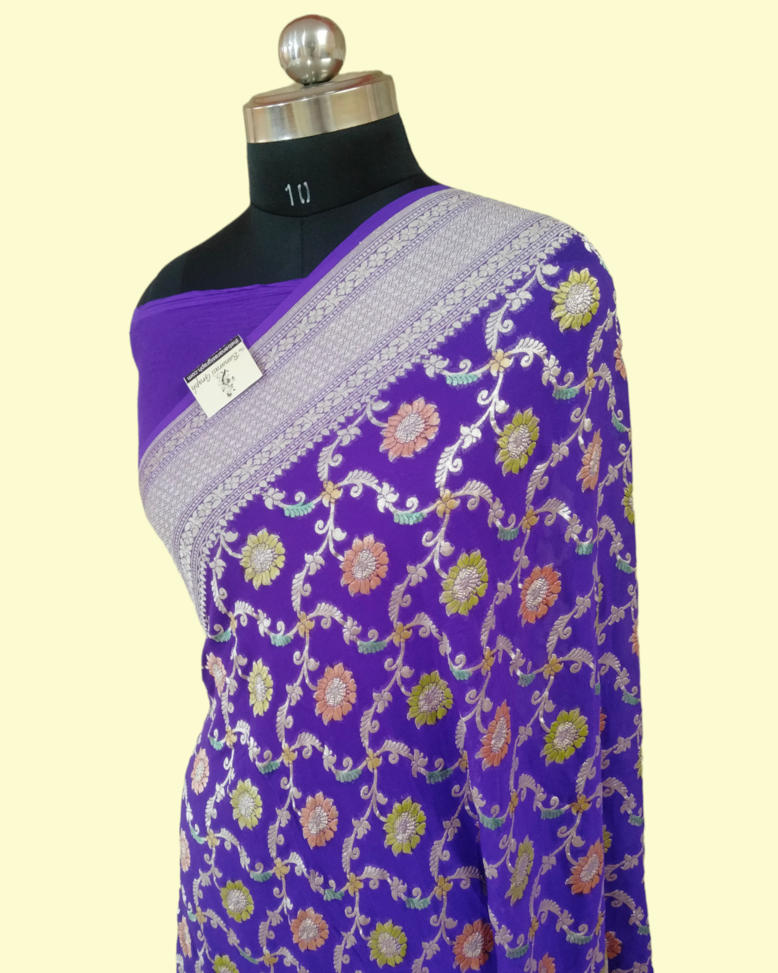 Khaddi Georgette Water Zari - All over Jaal Work with Handbrush Pure Banarasi Saree