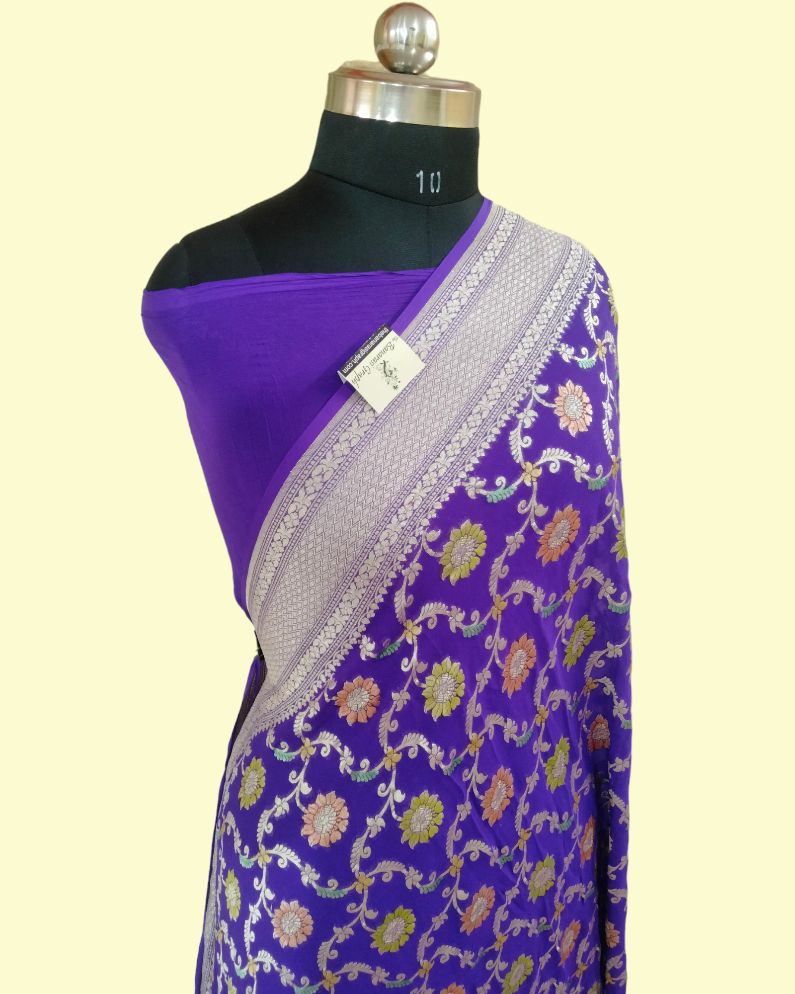 Khaddi Georgette Water Zari - All over Jaal Work with Handbrush Pure Banarasi Saree