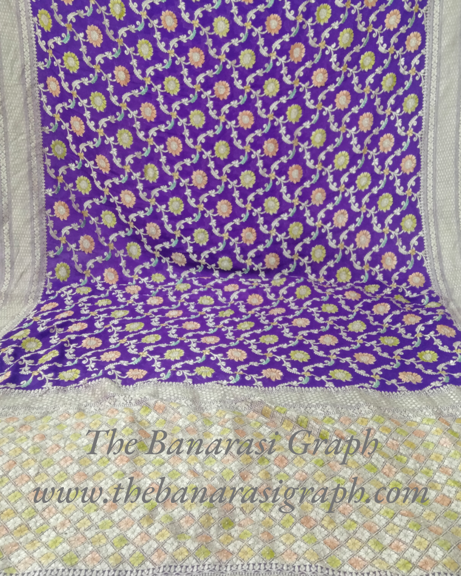 Khaddi Georgette Water Zari - All over Jaal Work with Handbrush Pure Banarasi Saree