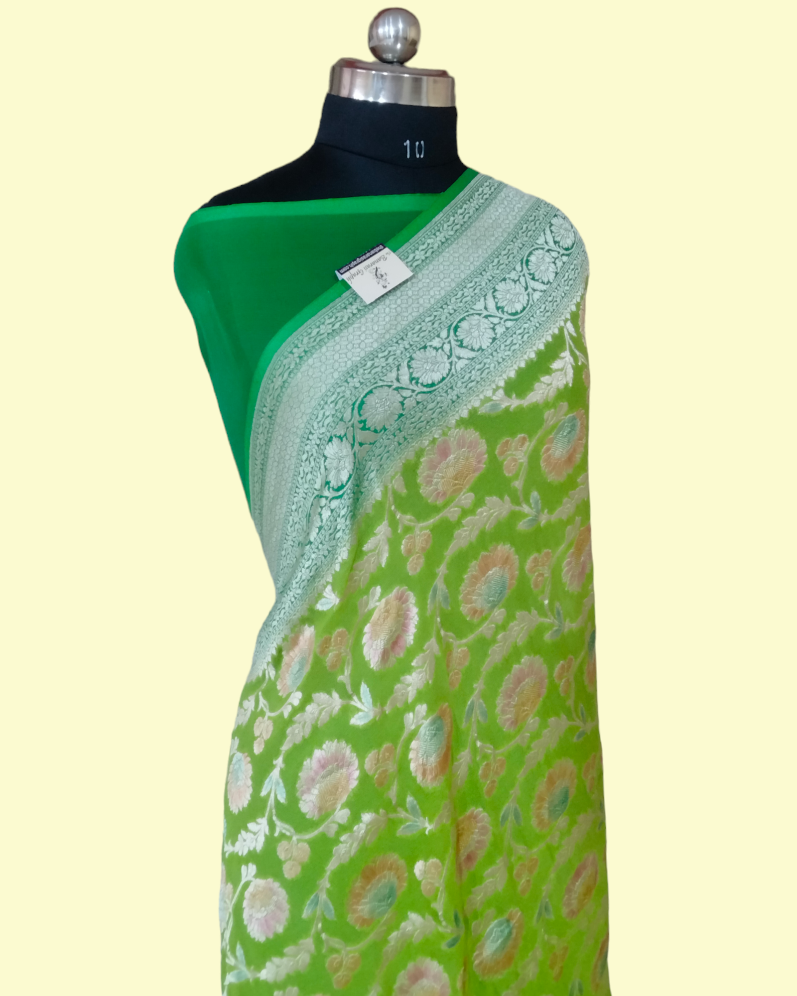 Khaddi Georgette Water Zari - All over Jaal Work With Handbrush Pure Banarasi Saree