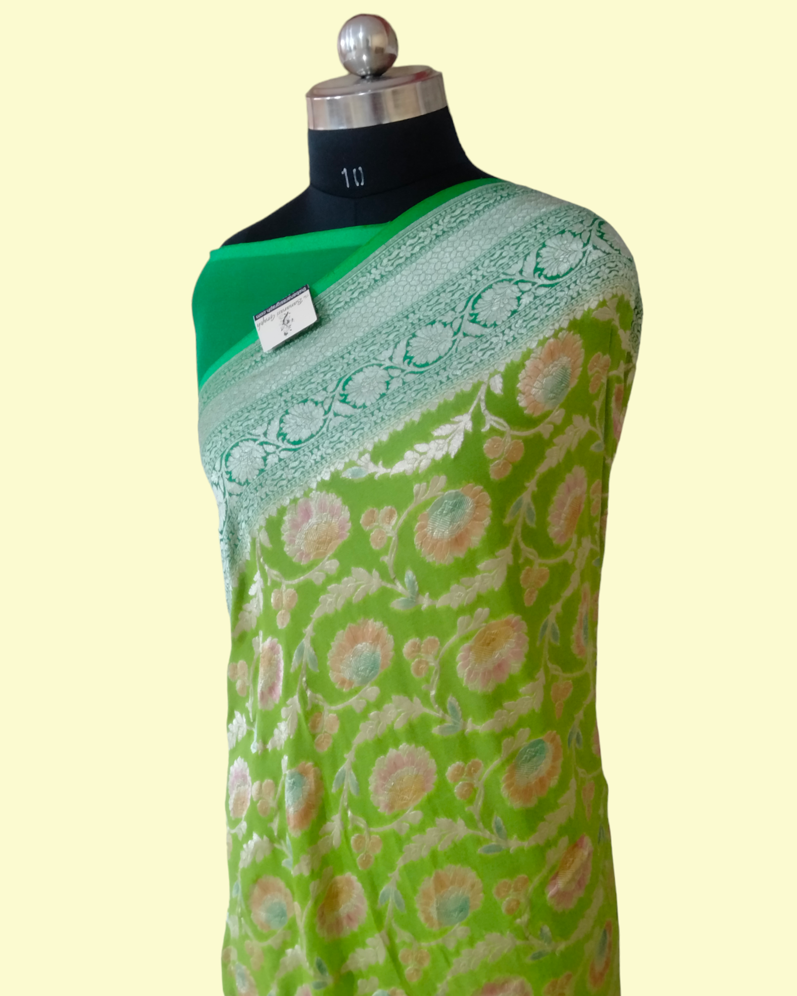Khaddi Georgette Water Zari - All over Jaal Work With Handbrush Pure Banarasi Saree