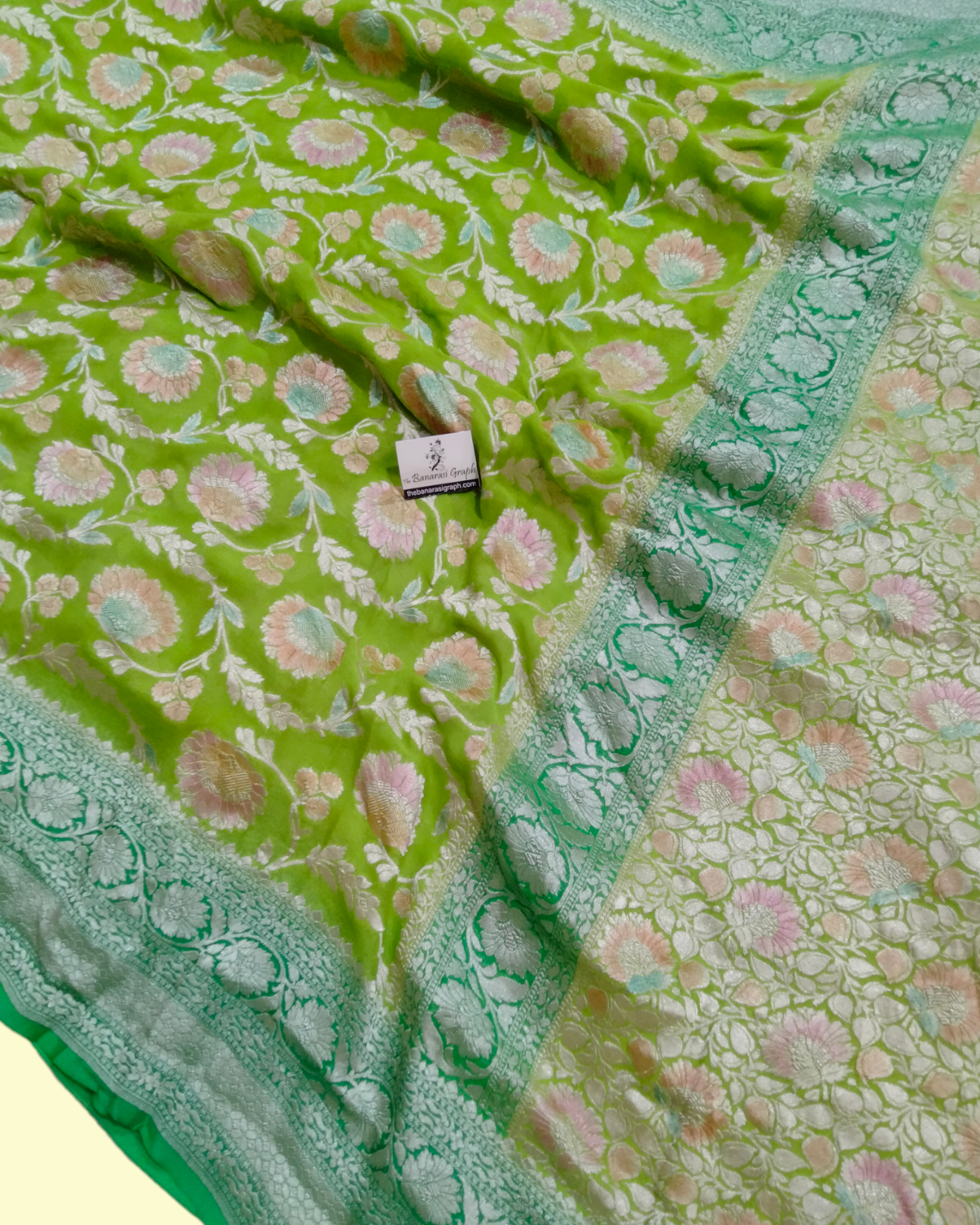 Khaddi Georgette Water Zari - All over Jaal Work With Handbrush Pure Banarasi Saree