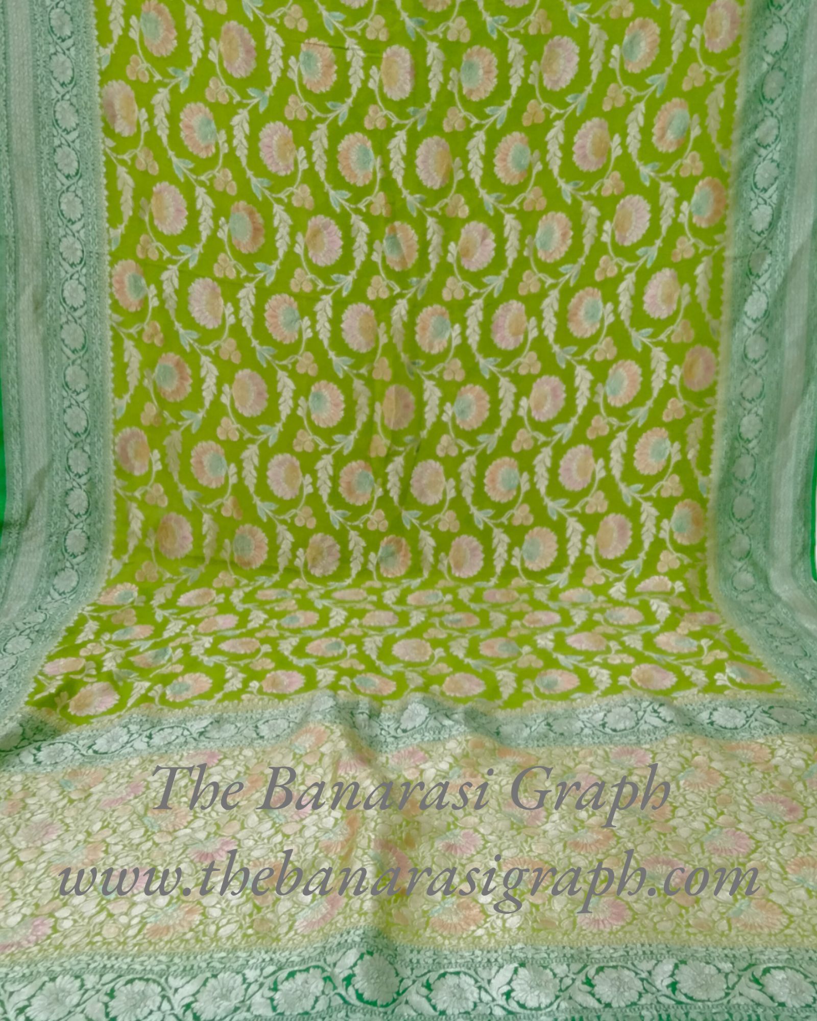 Khaddi Georgette Water Zari - All over Jaal Work With Handbrush Pure Banarasi Saree