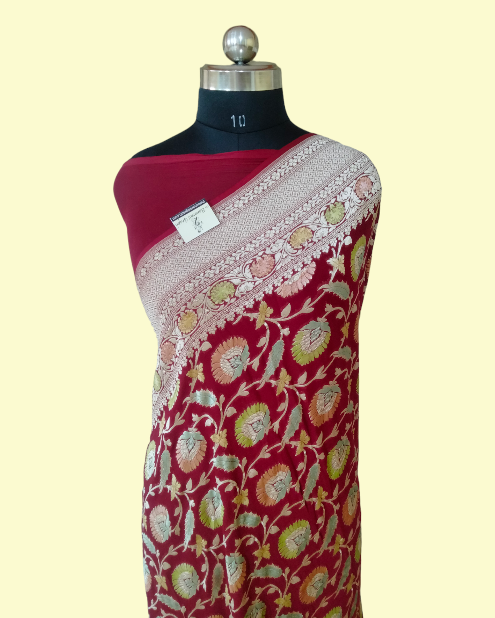 Khaddi Georgette Water Zari - All over Jaal Work with Handbrush Pure Banarasi Saree