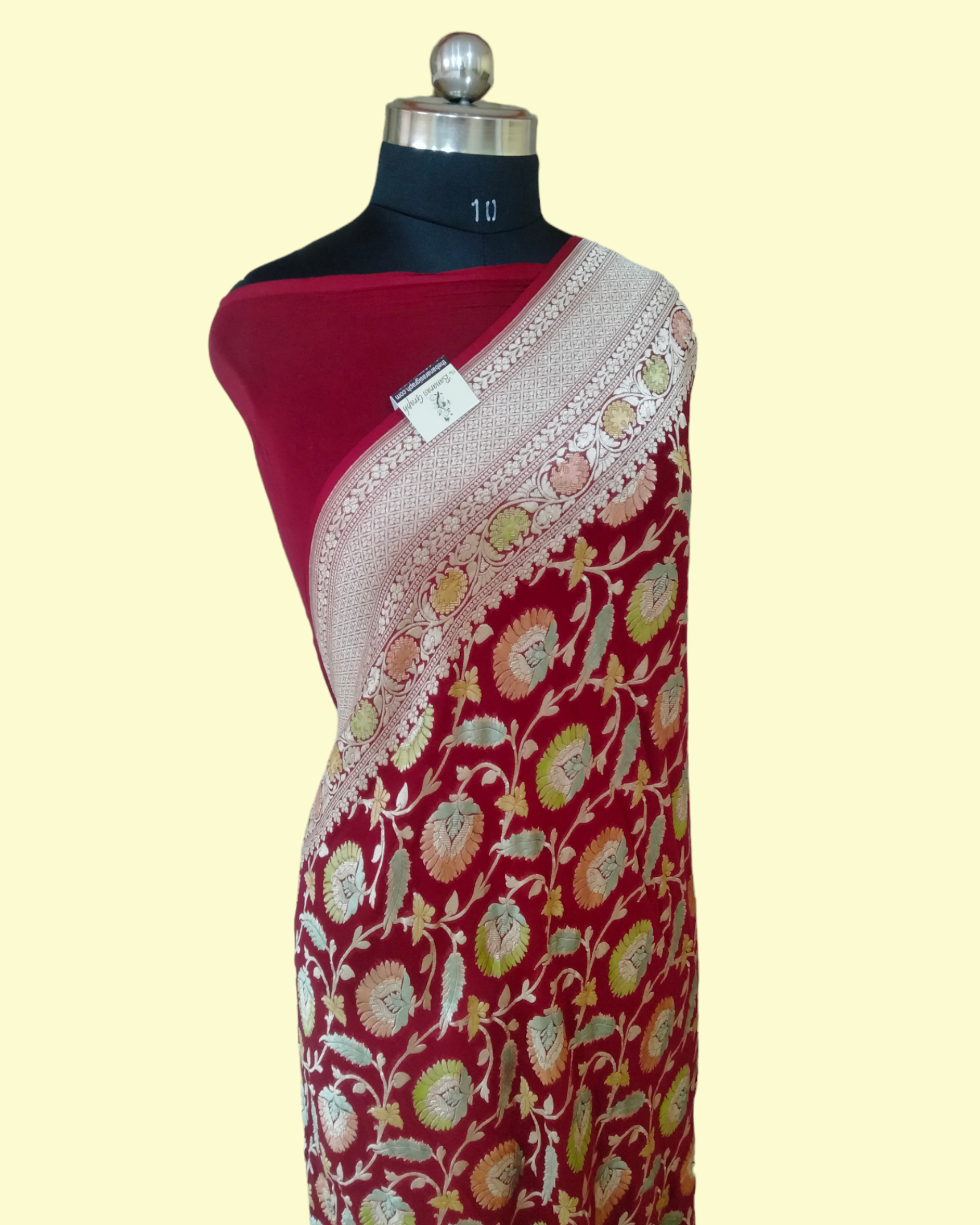 Khaddi Georgette Water Zari - All over Jaal Work with Handbrush Pure Banarasi Saree