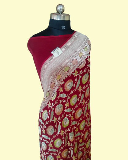 Pure Chiffon Georgette Water Zari - All over Jaal Work Banarasi Saree