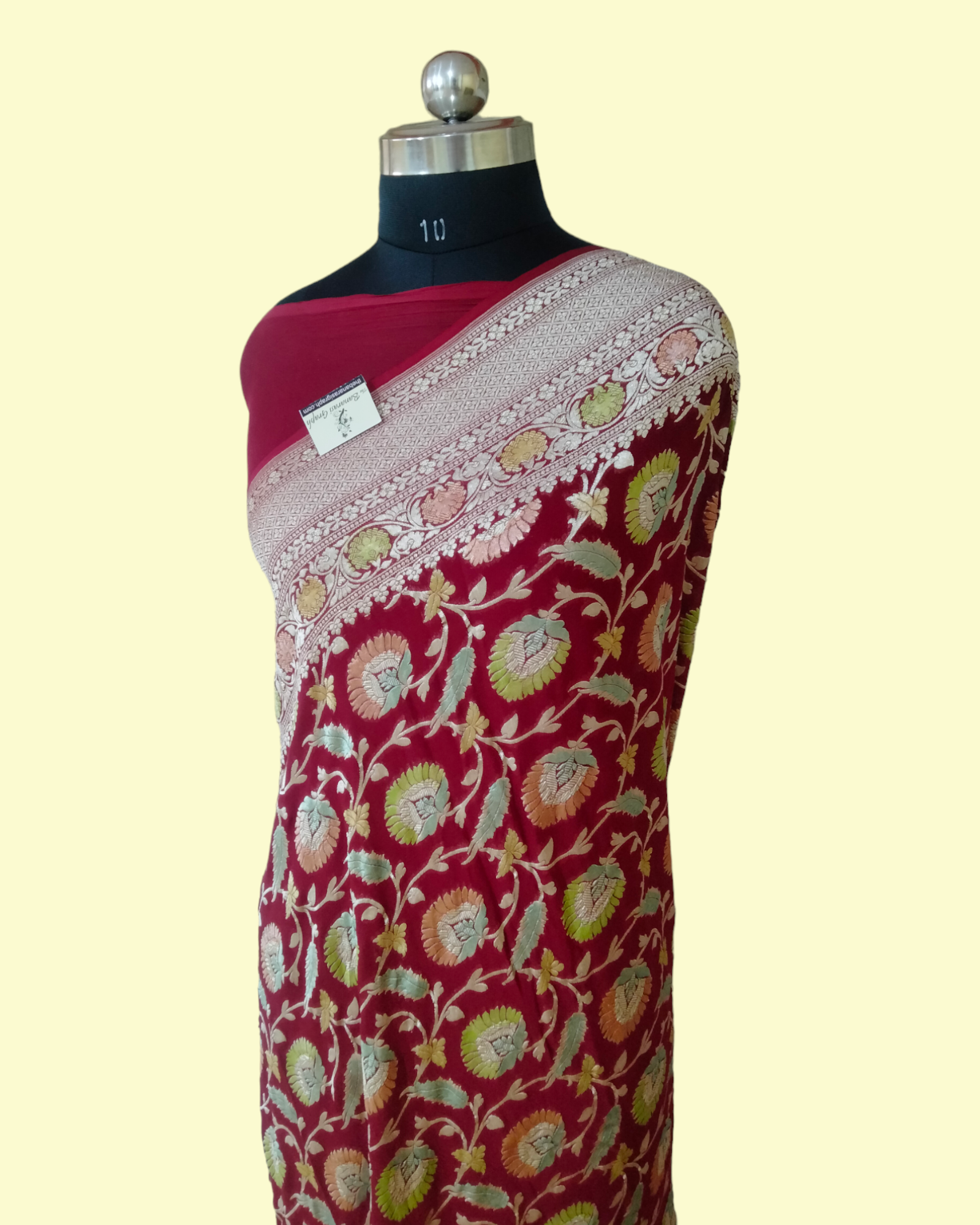 Khaddi Georgette Water Zari - All over Jaal Work with Handbrush Pure Banarasi Saree