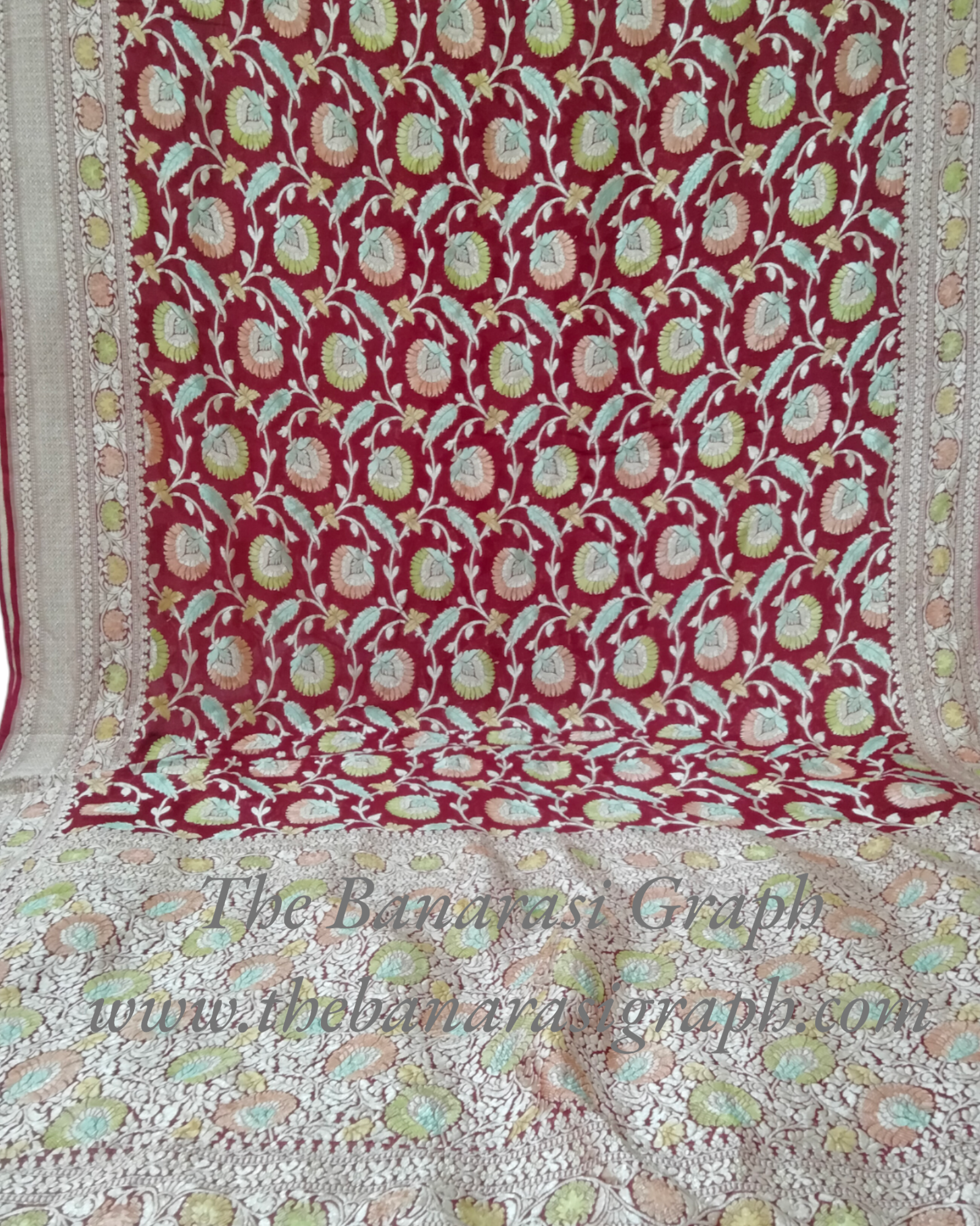 Khaddi Georgette Water Zari - All over Jaal Work with Handbrush Pure Banarasi Saree