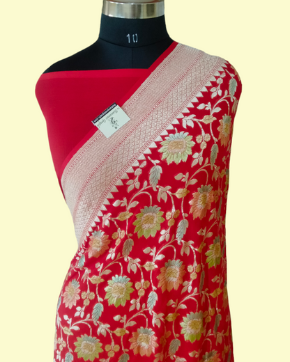 Pure Chiffon Georgette Water Zari - All over Jaal Work with Meenakari Banarasi Saree