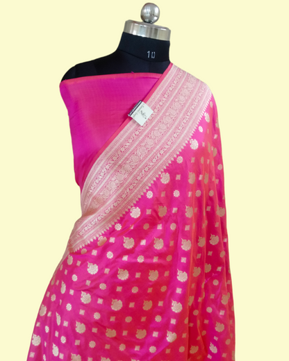 Dark Pink Pure Katan Handloom Silk Uppada - Banarasi Saree Jaal Work