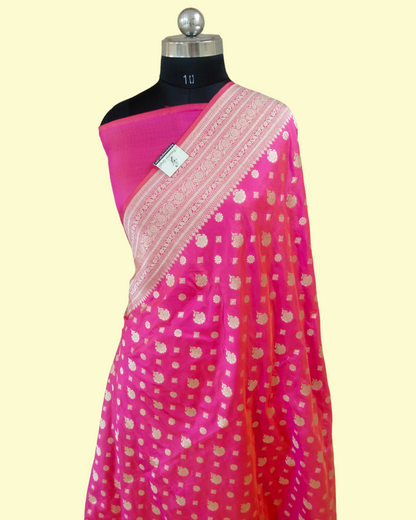 Dark Pink Pure Katan Handloom Silk Uppada - Banarasi Saree Jaal Work