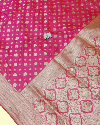 Dark Pink Pure Katan Handloom Silk Uppada - Banarasi Saree Jaal Work