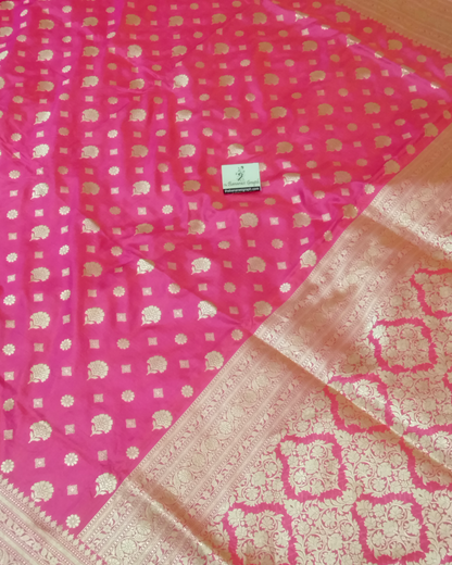 Dark Pink Pure Katan Handloom Silk Uppada - Banarasi Saree Jaal Work