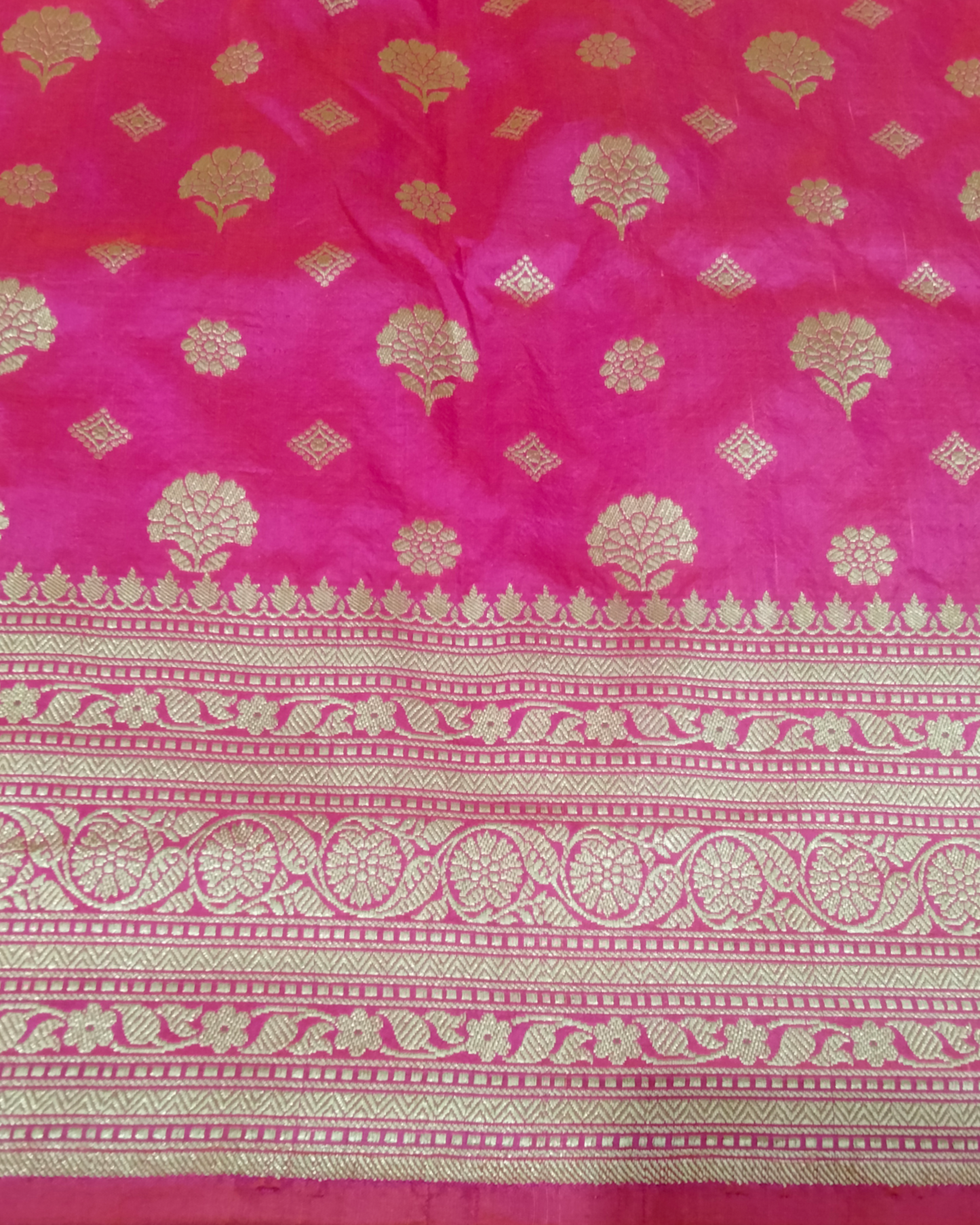 Dark Pink Pure Katan Handloom Silk Uppada - Banarasi Saree Jaal Work