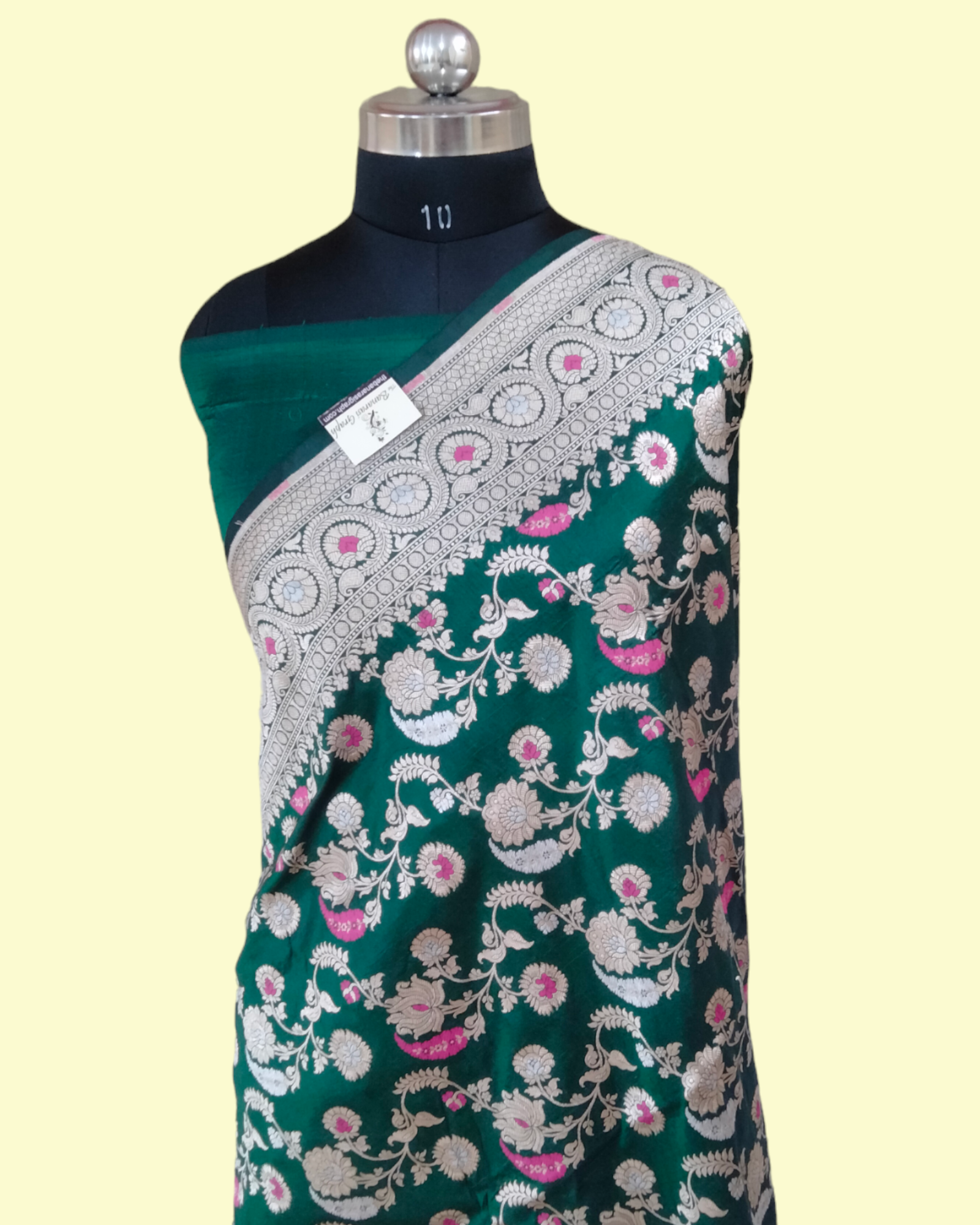 Dark Green Pure Katan Handloom Silk - All over Jaal Work with Meenakari Banarasi Saree