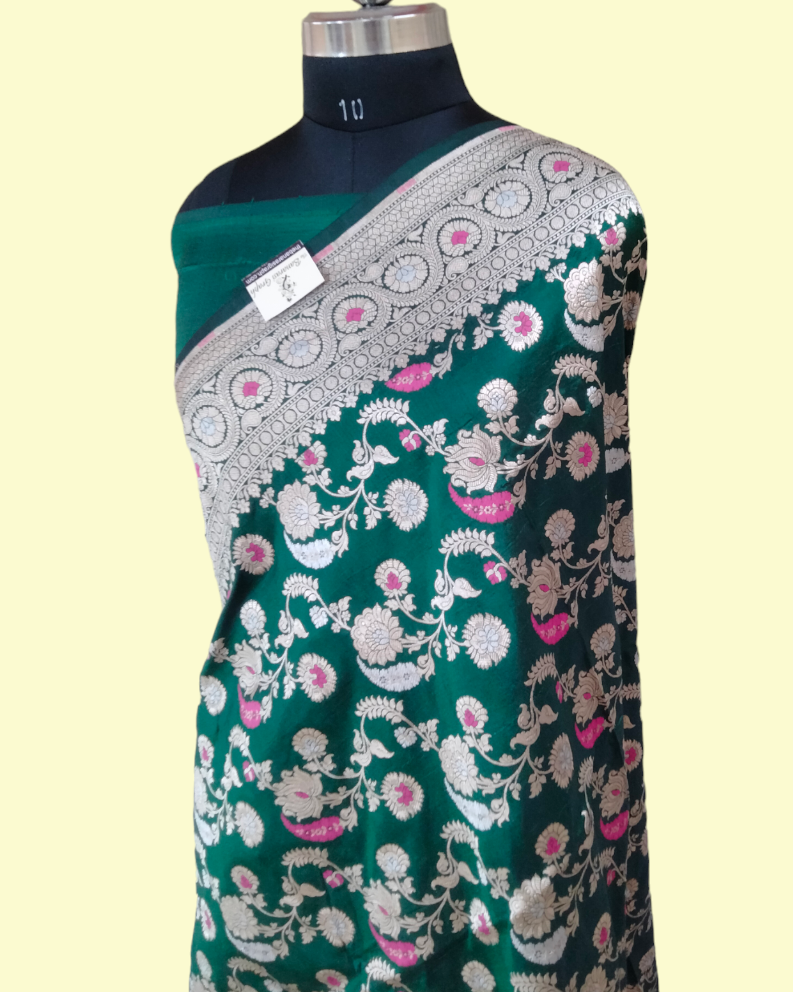 Dark Green Pure Katan Handloom Silk - All over Jaal Work with Meenakari Banarasi Saree