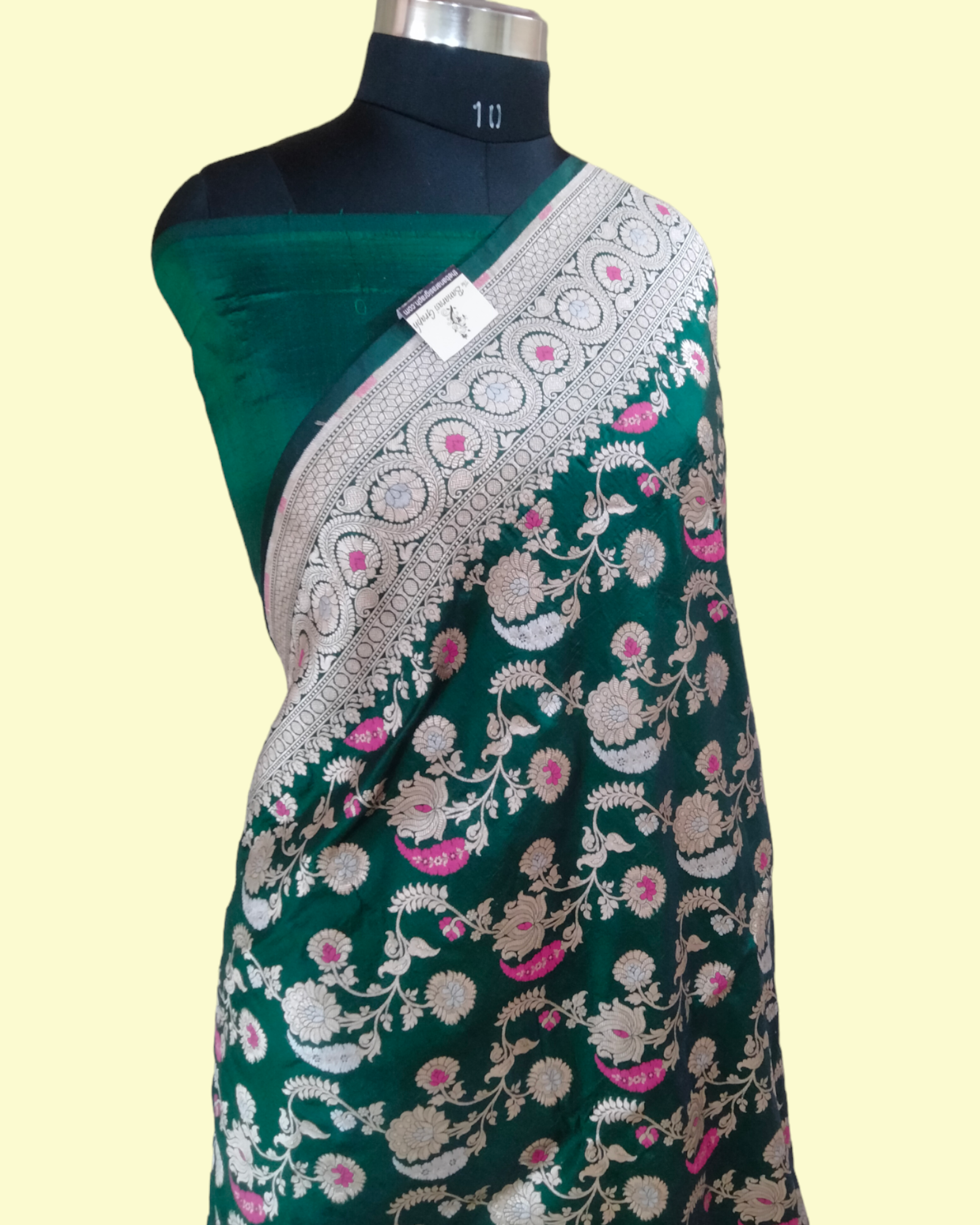 Dark Green Pure Katan Handloom Silk - All over Jaal Work with Meenakari Banarasi Saree