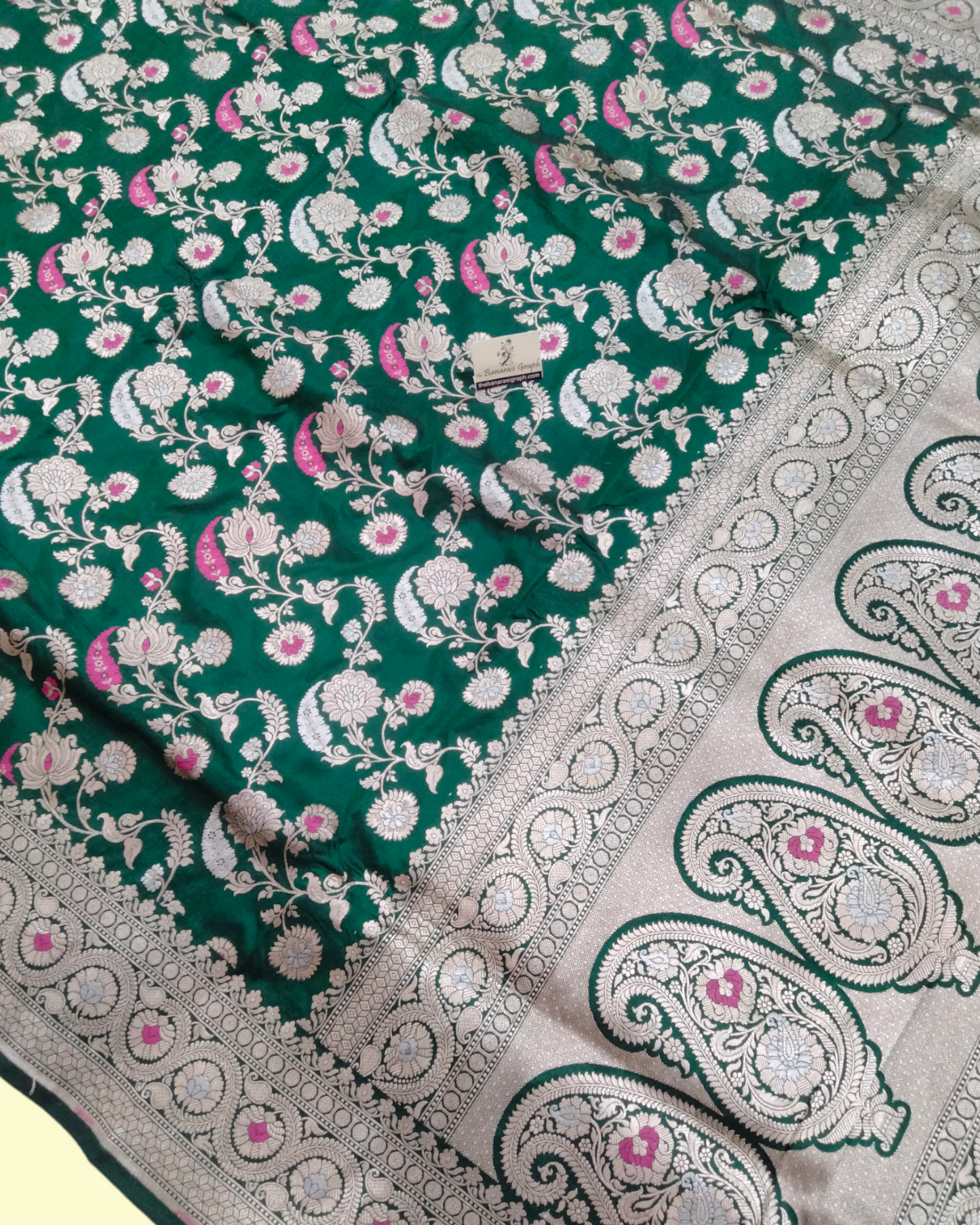 Dark Green Pure Katan Handloom Silk Uppada - All over Jaal Work With Meenakari Banarasi Saree