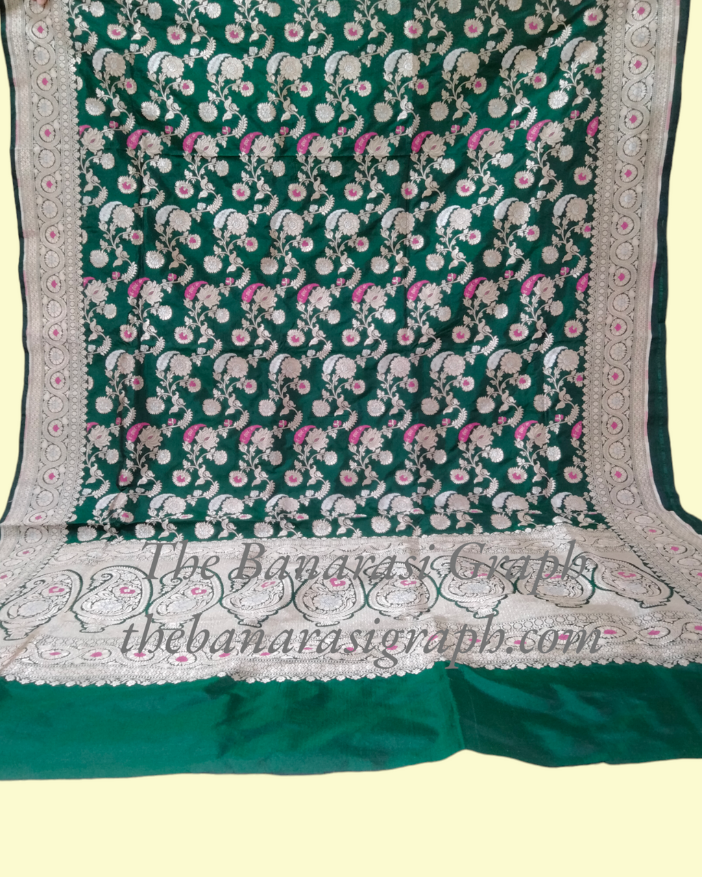 Dark Green Pure Katan Handloom Silk - All over Jaal Work with Meenakari Banarasi Saree