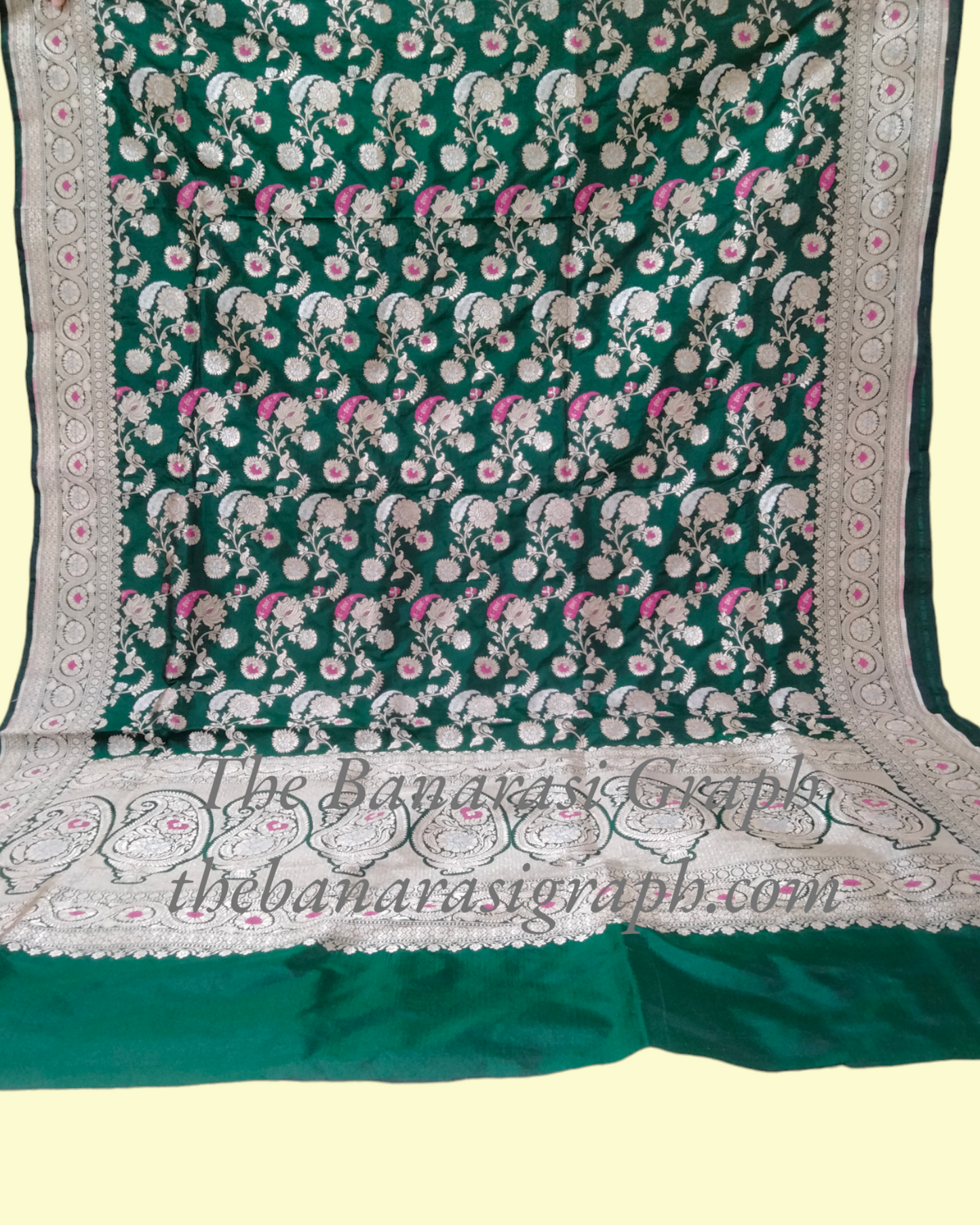 Dark Green Pure Katan Handloom Silk Uppada - All over Jaal Work With Meenakari Banarasi Saree