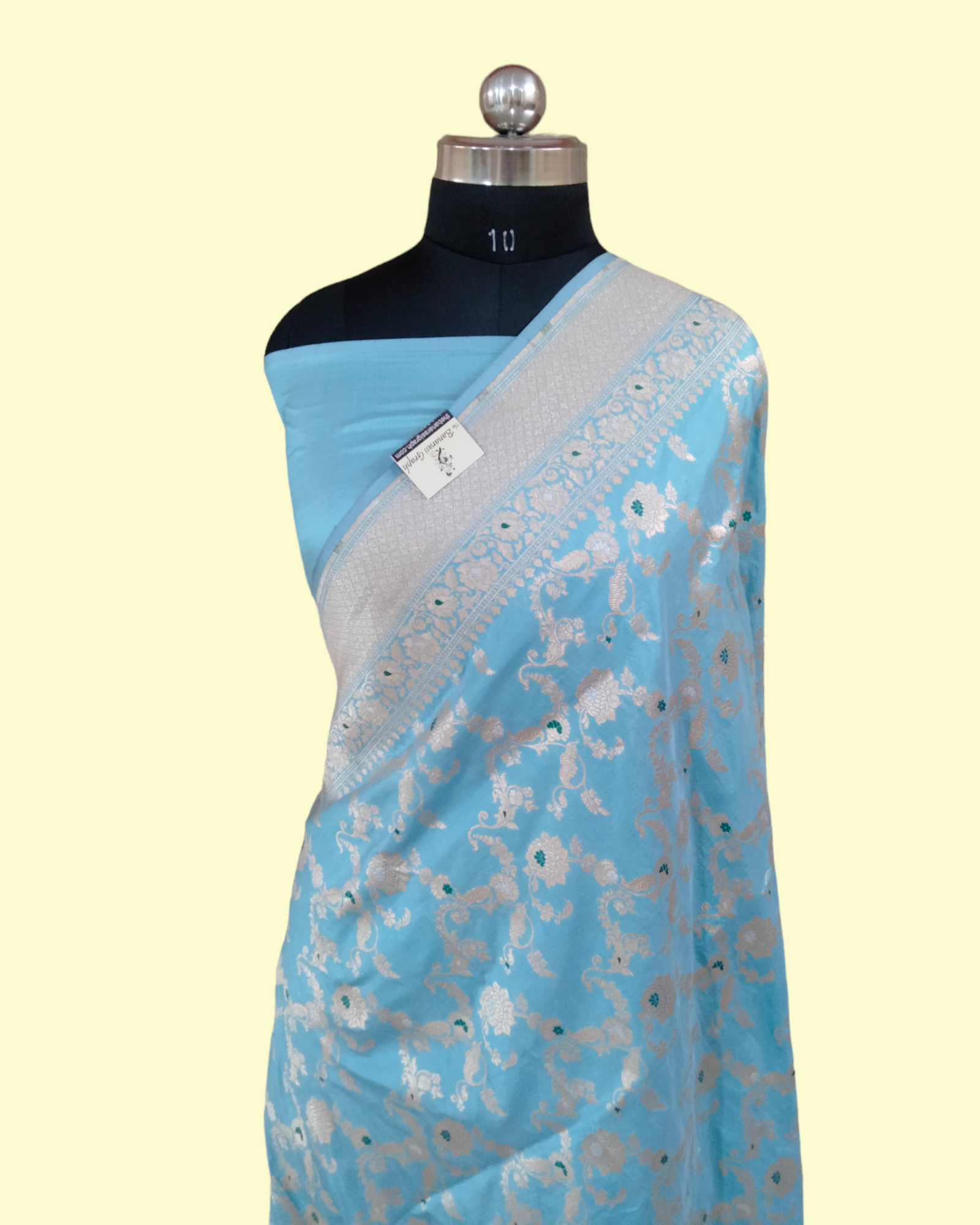 Sky Blue Pure Katan Handloom Silk - All over Jaal Work with Meenakari Banarasi saree