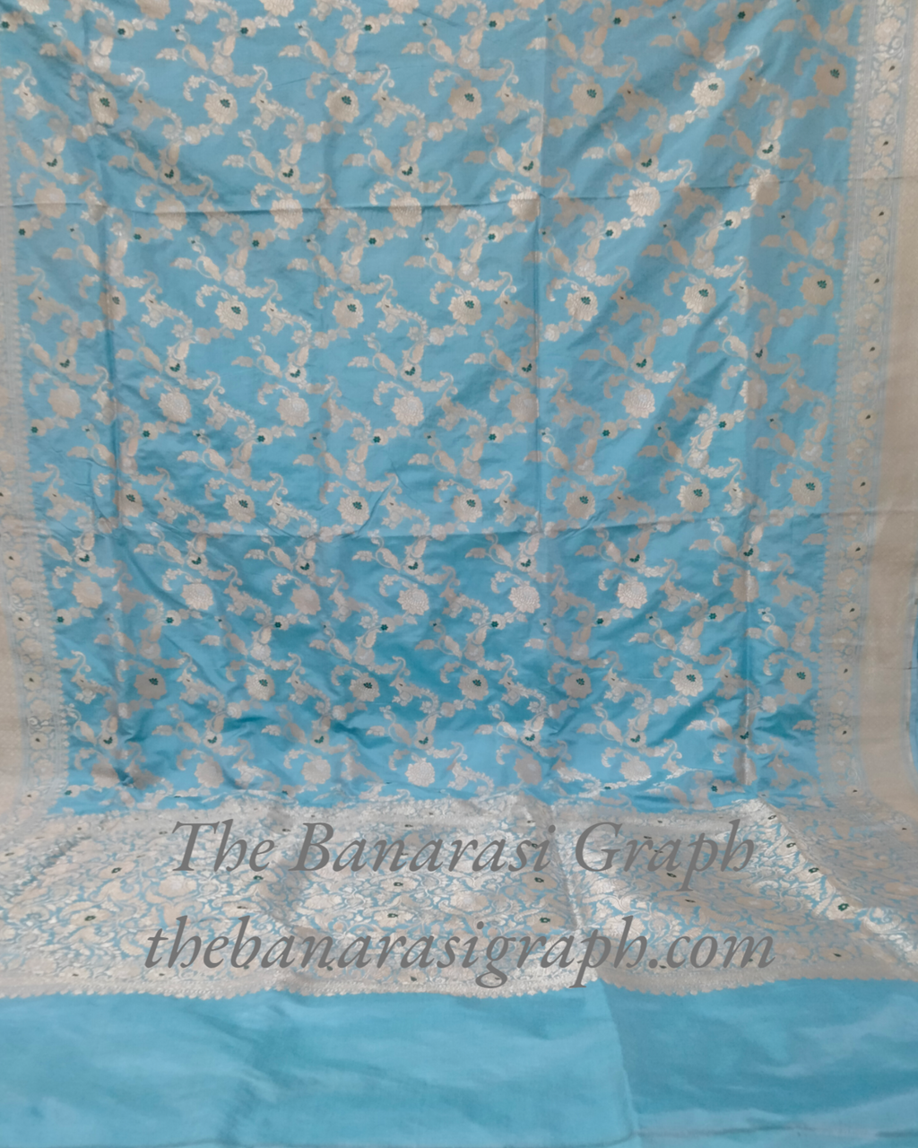 Sky Blue Pure Katan Handloom Silk - All over Jaal Work with Meenakari Banarasi saree