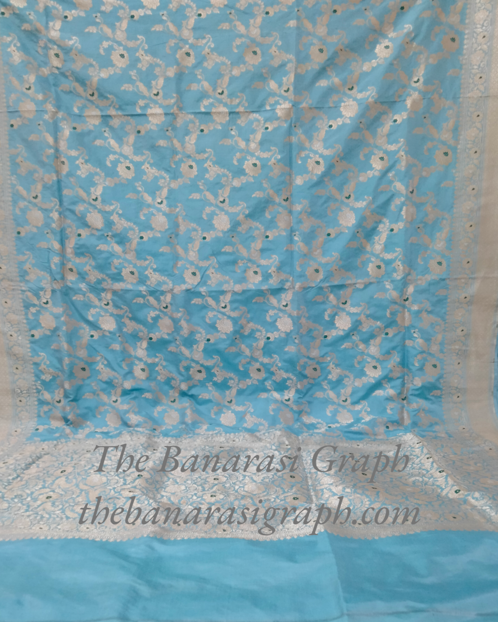 Sky Blue Pure Katan Handloom Silk - All over Jaal Work with Meenakari Banarasi saree