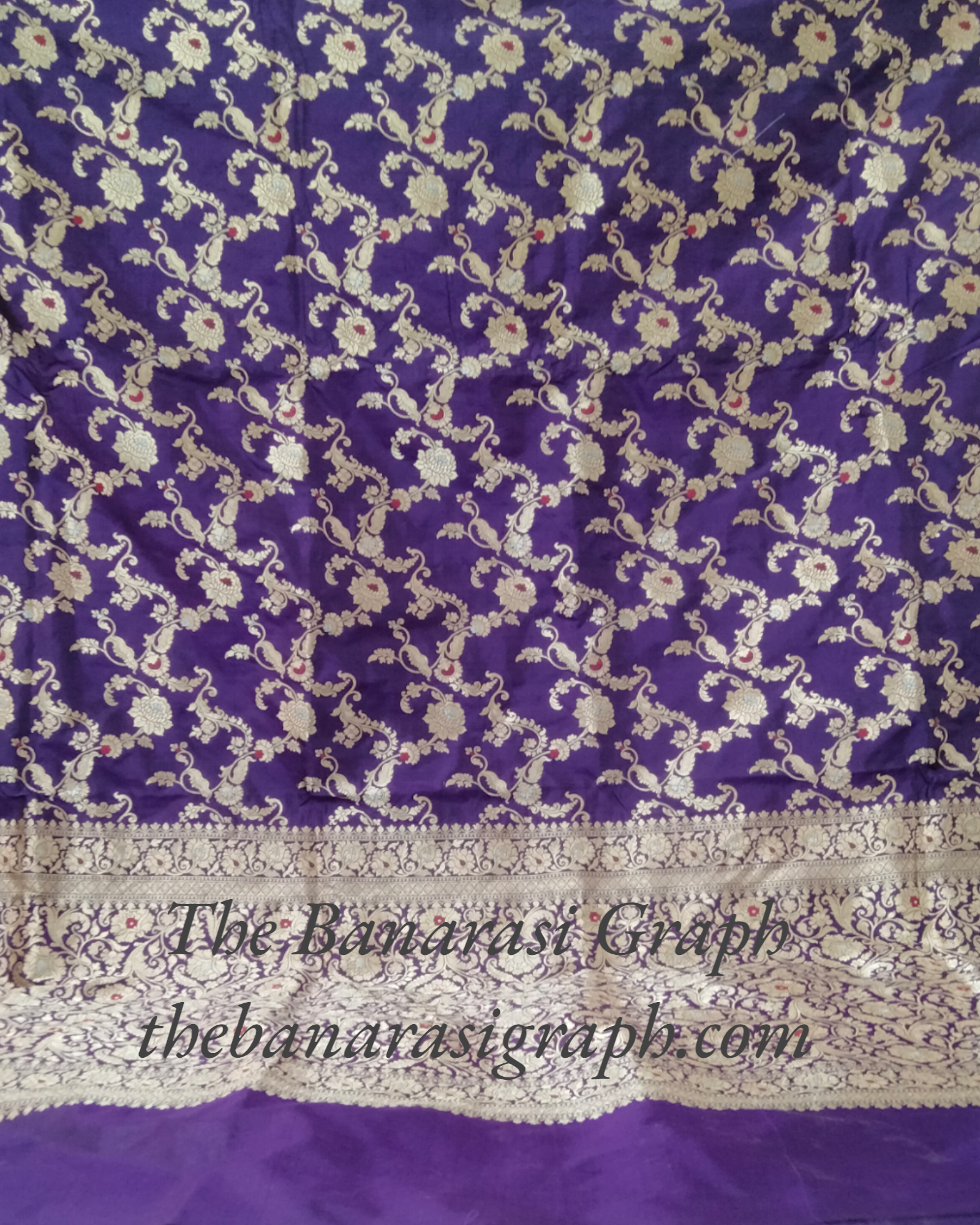 Dark Blue Pure Katan Handloom Silk - All over Jaal Work with Meenakari Banarasi Saree