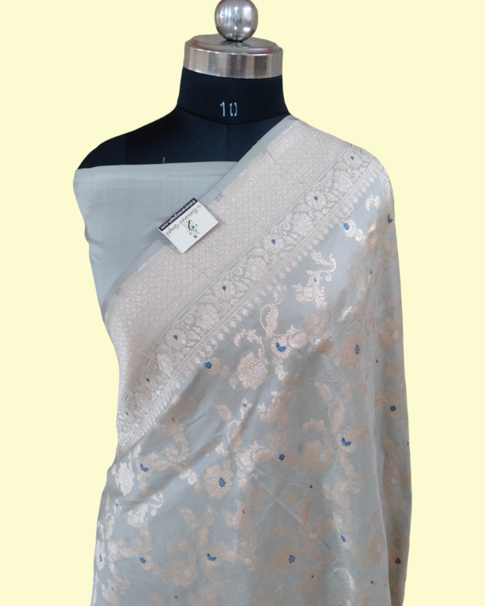 Grey Pure Katan Handloom Silk - All over Jaal Work with Meenakari Banarasi Saree